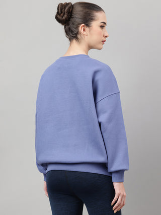 MKH Slate Blue Women Relaxed Weekend Cotton Fleece Sweatshirt