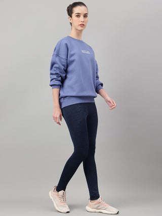 MKH Slate Blue Women Relaxed Weekend Cotton Fleece Sweatshirt