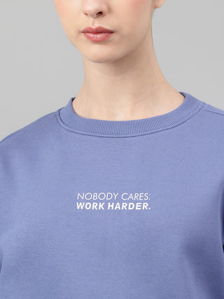 MKH Slate Blue Women Relaxed Weekend Cotton Fleece Sweatshirt
