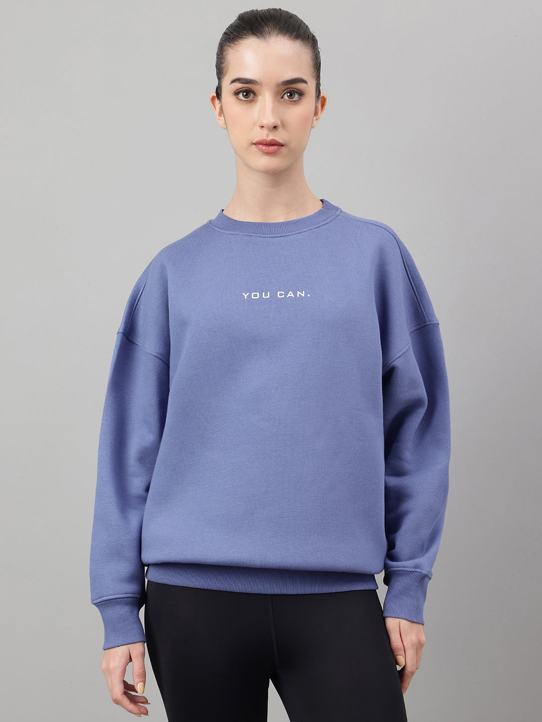 MKH Slate Blue Women Minimal Oversized Cotton Fleece Sweatshirt