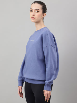 MKH Slate Blue Women Minimal Oversized Cotton Fleece Sweatshirt