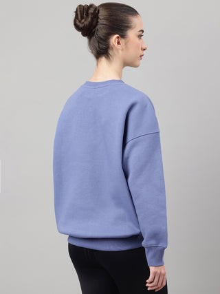 MKH Slate Blue Women Minimal Oversized Cotton Fleece Sweatshirt