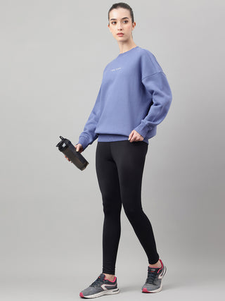 MKH Slate Blue Women Minimal Oversized Cotton Fleece Sweatshirt