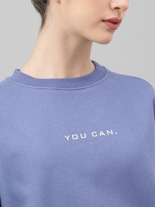 MKH Slate Blue Women Minimal Oversized Cotton Fleece Sweatshirt