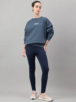 MKH Teal Blue Women Street Style Cotton Fleece Sweatshirt