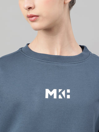 MKH Teal Blue Women Street Style Cotton Fleece Sweatshirt