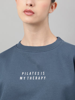 MKH Teal Blue Women Effortless Streetwear Cotton Fleece Sweatshirt