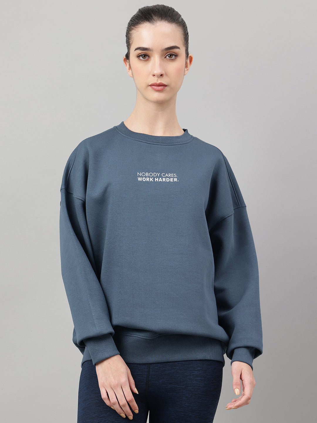 MKH Teal Blue Women Plush Feel Cotton Fleece Sweatshirt