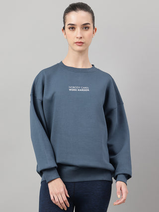 MKH Teal Blue Women Plush Feel Cotton Fleece Sweatshirt