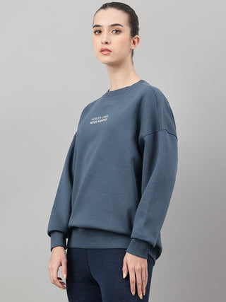 MKH Teal Blue Women Plush Feel Cotton Fleece Sweatshirt