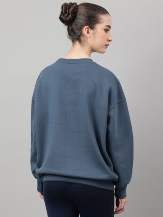 MKH Teal Blue Women Plush Feel Cotton Fleece Sweatshirt