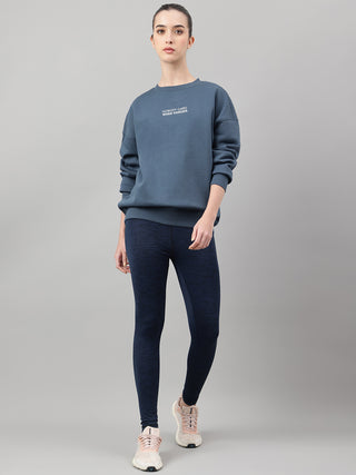 MKH Teal Blue Women Plush Feel Cotton Fleece Sweatshirt