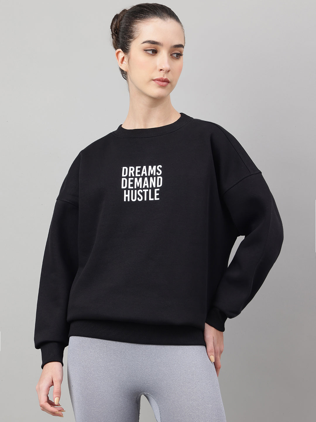 MKH Black Women All-Day Comfort Cotton Fleece Sweatshirt