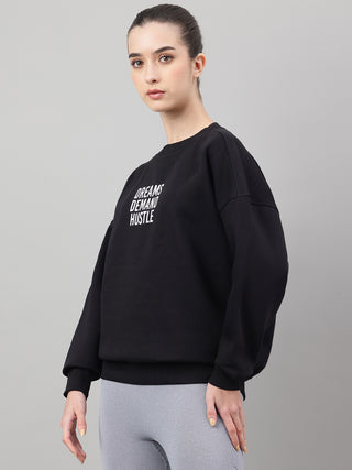 MKH Black Women All-Day Comfort Cotton Fleece Sweatshirt