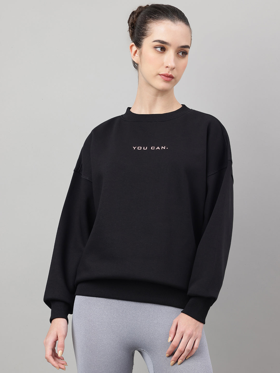 MKH Black Women Travel Ready Cotton Fleece Sweatshirt