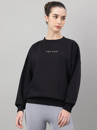 MKH Black Women Travel Ready Cotton Fleece Sweatshirt