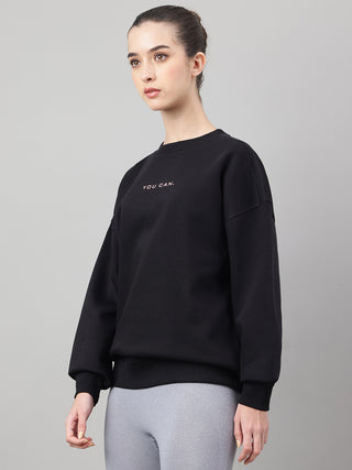 MKH Black Women Travel Ready Cotton Fleece Sweatshirt