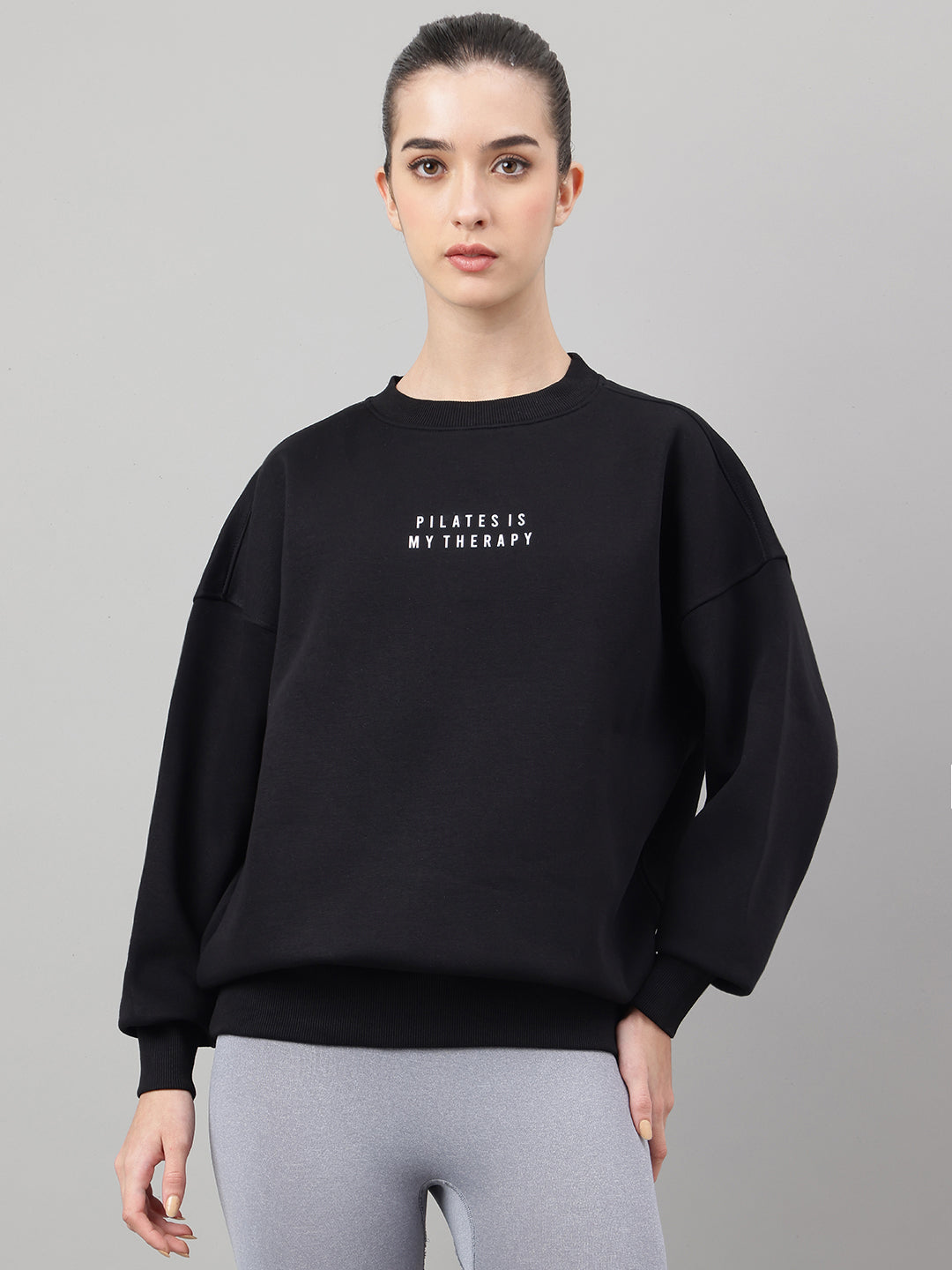 MKH Black Women Everyday Wear Cotton Fleece Sweatshirt