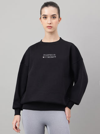 MKH Black Women Everyday Wear Cotton Fleece Sweatshirt
