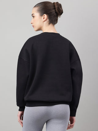 MKH Black Women Everyday Wear Cotton Fleece Sweatshirt