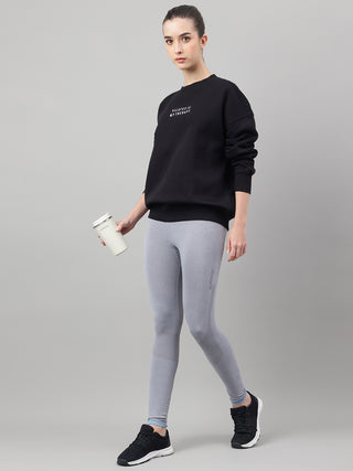 MKH Black Women Everyday Wear Cotton Fleece Sweatshirt