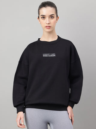 MKH Black Women Soft Touch Cotton Fleece Sweatshirt