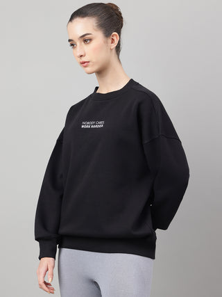 MKH Black Women Soft Touch Cotton Fleece Sweatshirt