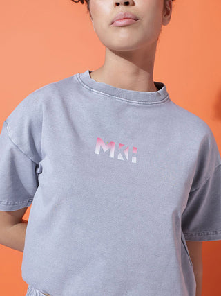 MKH Women Relaxed Fit Washed Grey Co-ord Set