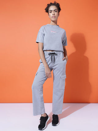 MKH Women Relaxed Fit Washed Grey Co-ord Set