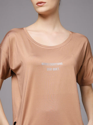 MKH Women Brown Premium Elevated Essentials Typography Printed Relaxed Fit T-Shirt