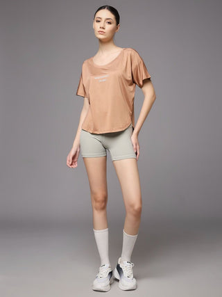 MKH Women Brown Premium Elevated Essentials Typography Printed Relaxed Fit T-Shirt