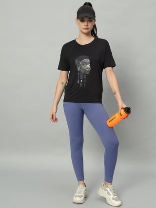 MKH Women Black Breathable Gym Activity T-Shirt for Daily Wear