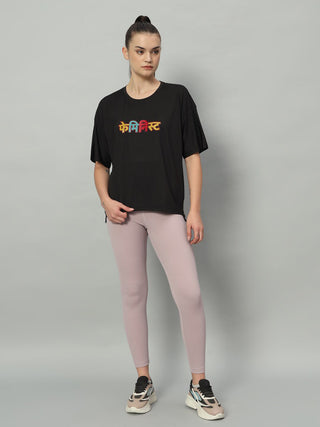 MKH Women Black Stretchable Training Wear T-Shirt for Outdoor Use