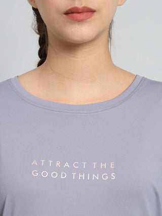 MKH Women Lavender Round Neck Sports T-Shirt