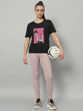 MKH Women Black Activewear Workout T-Shirt for Running and Yoga