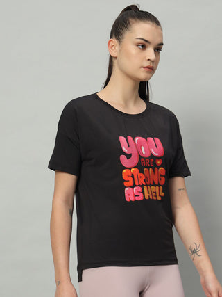 MKH Women Black Performance Gym T-Shirt for Running and Activity
