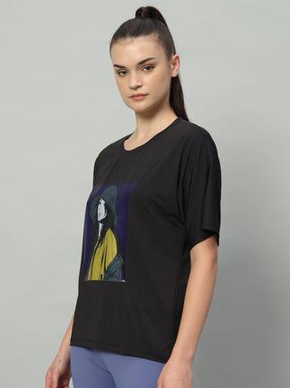 MKH Women Black Breathable Fitness Wear T-Shirt for Outdoor Activity