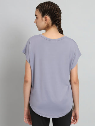 MKH Women Lavender Round Neck Sports T-Shirt