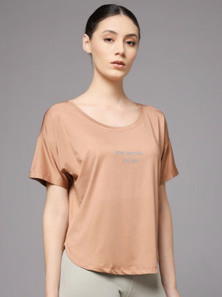 MKH Women Brown Premium Elevated Essentials Typography Printed Relaxed Fit T-Shirt