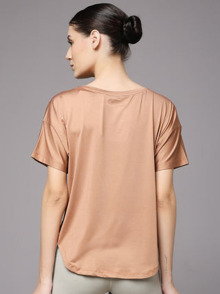 MKH Women Brown Premium Elevated Essentials Typography Printed Relaxed Fit T-Shirt