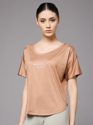 MKH Women Brown Premium Elevated Essentials Typography Printed Relaxed Fit T-Shirt