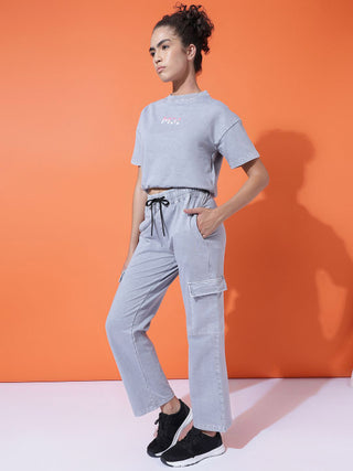 MKH Women Relaxed Fit Washed Grey Co-ord Set