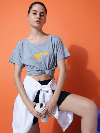 MKH Women Grey Stretch Fit Gym Wear Top for Outdoor Use